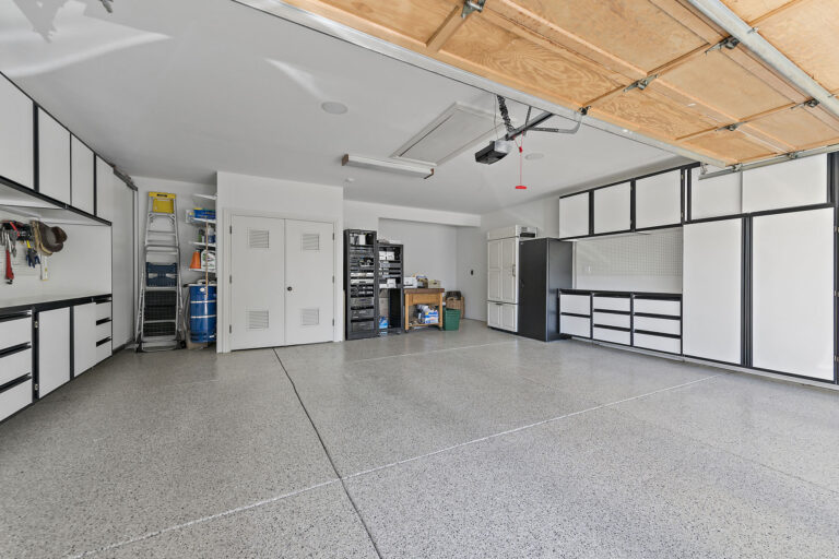 Garage with refrigerator